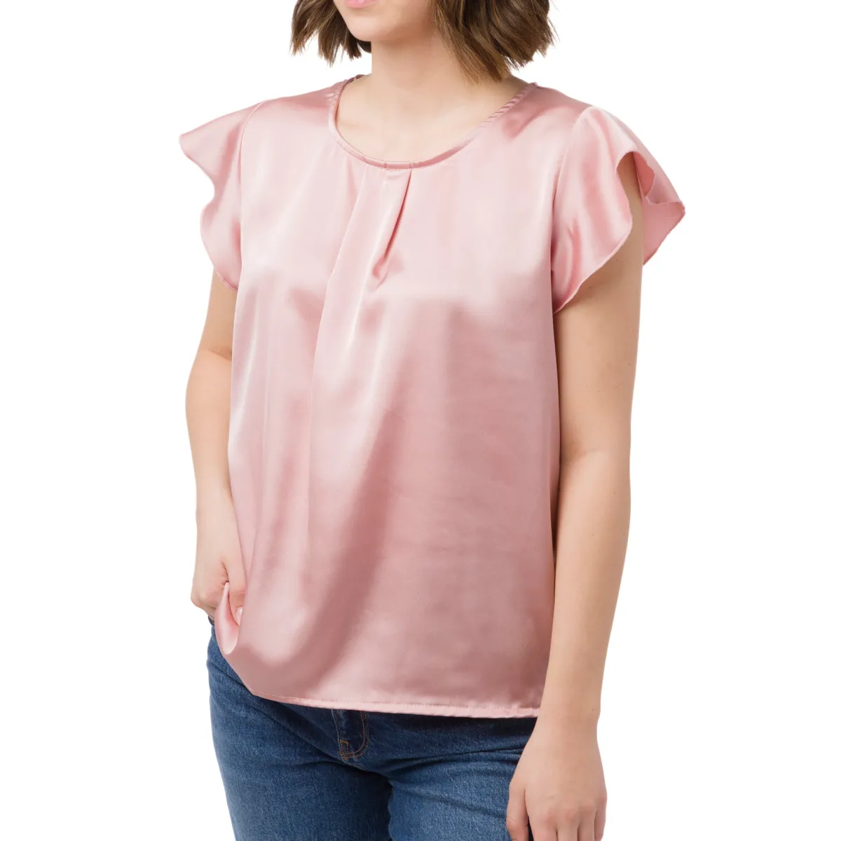 Discount Elegante T-shirt effetto raso Rosa da Donna Donna T-Shirt Donna|Abbigliamento Moda Donna