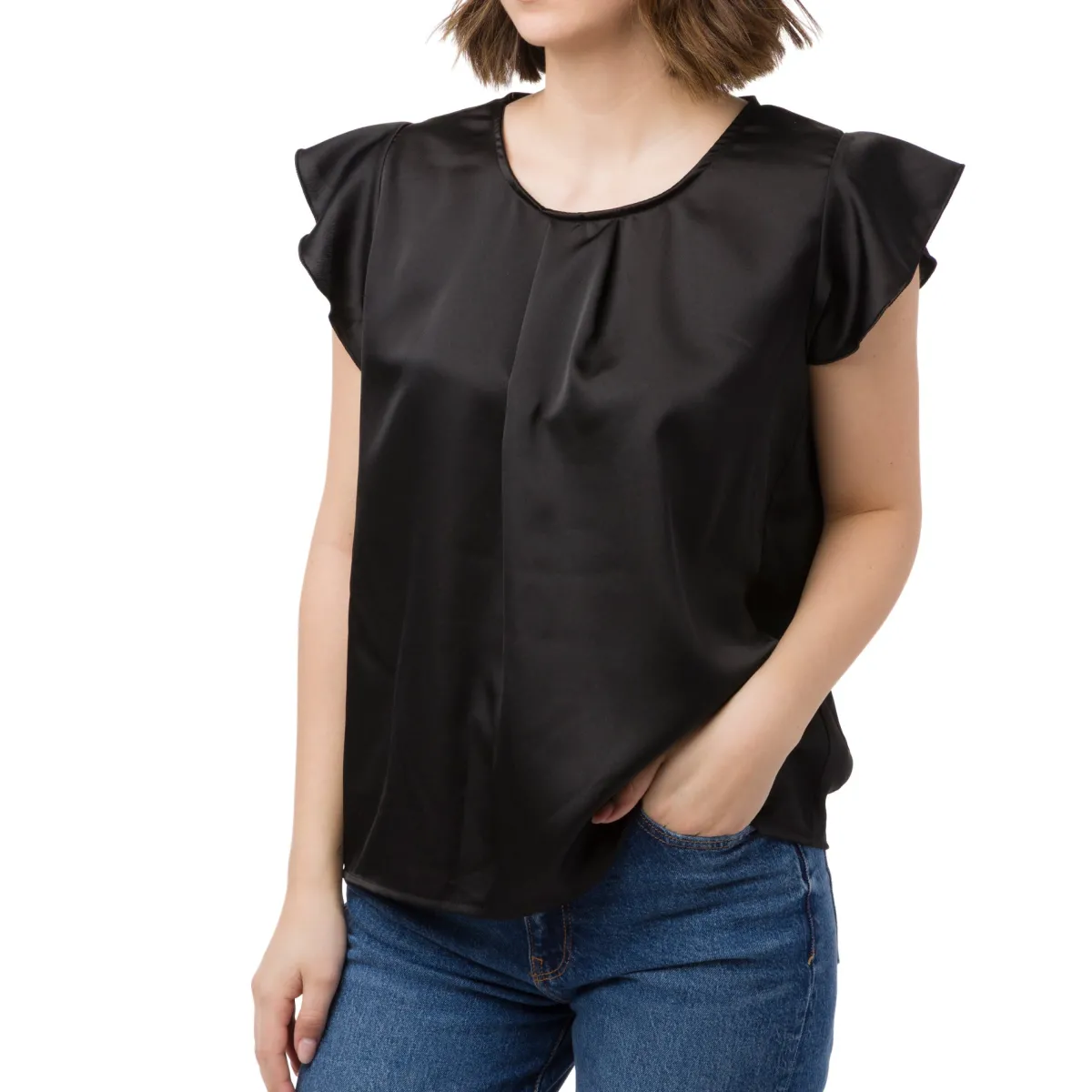 New Elegante T-shirt effetto raso Nera da Donna Donna T-Shirt Donna|Abbigliamento Moda Donna