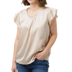 Outlet Elegante t-shirt effetto raso beige da Donna Donna T-Shirt Donna|Abbigliamento Moda Donna