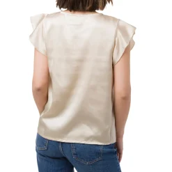 Outlet Elegante t-shirt effetto raso beige da Donna Donna T-Shirt Donna|Abbigliamento Moda Donna