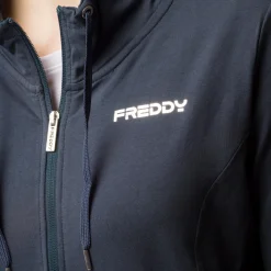 Best Felpa blu collo alto e zip da donna con logo argento Donna Felpe Donna|Abbigliamento Sportivo Donna