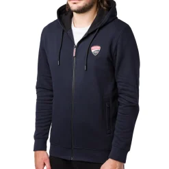 Clearance Felpa con cappuccio da uomo blu con zip e logo Uomo Abbigliamento Ducati|Felpe Uomo