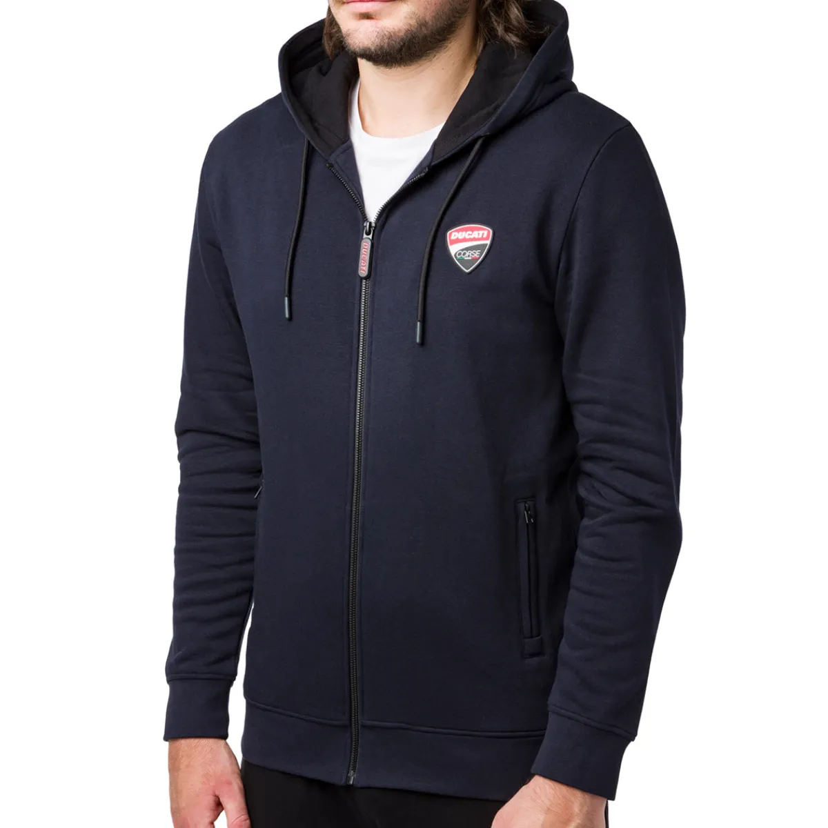 Clearance Felpa con cappuccio da uomo blu con zip e logo Uomo Abbigliamento Ducati|Felpe Uomo