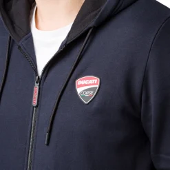 Clearance Felpa con cappuccio da uomo blu con zip e logo Uomo Abbigliamento Ducati|Felpe Uomo