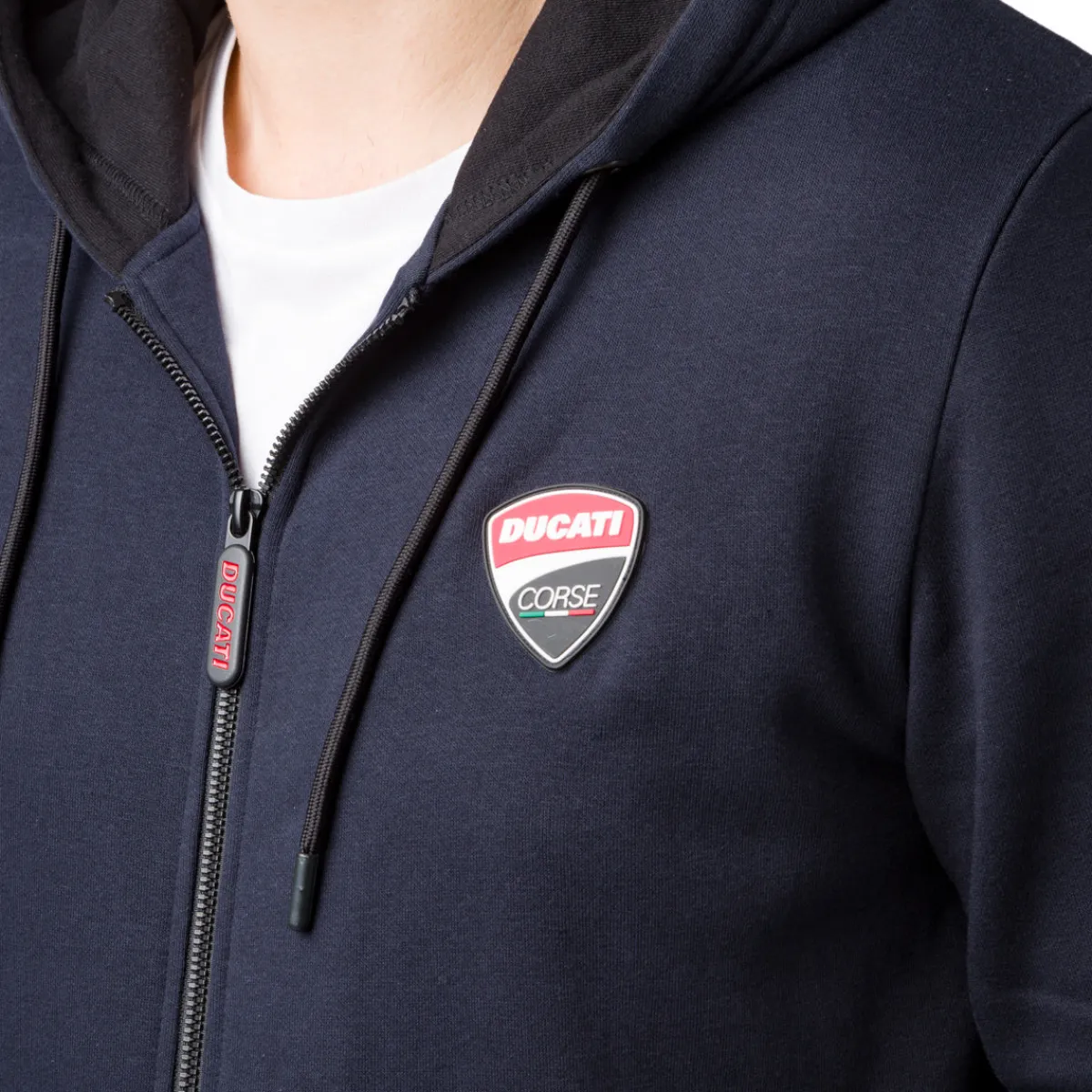 Clearance Felpa con cappuccio da uomo blu con zip e logo Uomo Abbigliamento Ducati|Felpe Uomo
