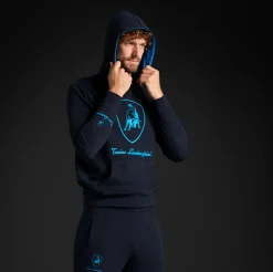 Sale Felpa con cappuccio da uomo blu navy con logo Uomo Felpe Uomo|Abbigliamento Sportivo Uomo