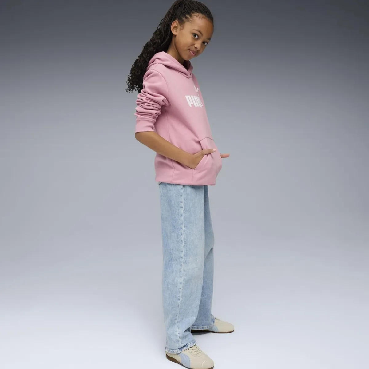 Hot Felpa da bambina rosa con cappuccio e grande logo bianco Essentials Donna Abbigliamento Puma|Felpe Donna