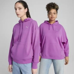 Sale Felpa da donna violetta in cotone con logo bianco e cappuccio Donna Abbigliamento Puma|Felpe Donna