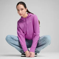 Sale Felpa da donna violetta in cotone con logo bianco e cappuccio Donna Abbigliamento Puma|Felpe Donna