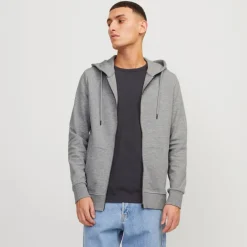 Hot Felpa da uomo grigia con zip e cappucio Uomo Felpe Uomo|Abbigliamento Moda Uomo