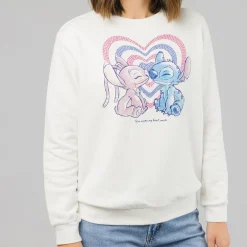 New Felpa gircollo bianca con stampa Lilo & Stitch Donna Felpe Donna|Abbigliamento Moda Donna