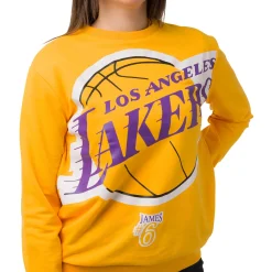 Sale Felpa girocollo da Donna Giallo ocra con stampa LA Lakers NBA Donna Abbigliamento Nba|Felpe Donna