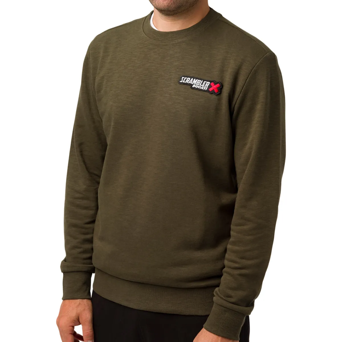 Outlet Felpa girocollo da uomo verde militare con logo Scrambler Uomo Abbigliamento Ducati|Felpe Uomo