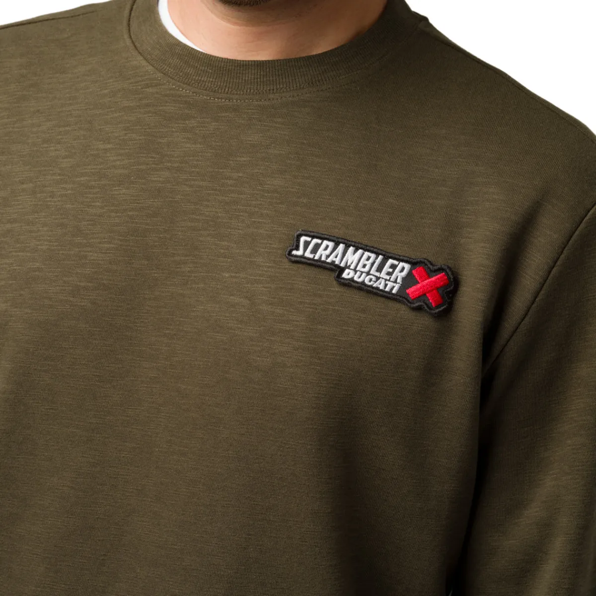 Outlet Felpa girocollo da uomo verde militare con logo Scrambler Uomo Abbigliamento Ducati|Felpe Uomo