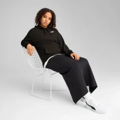 Discount Felpa nera da donna con cappuccio e tasca Ess Donna Abbigliamento Puma|Felpe Donna