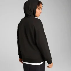 Discount Felpa nera da donna con cappuccio e tasca Ess Donna Abbigliamento Puma|Felpe Donna