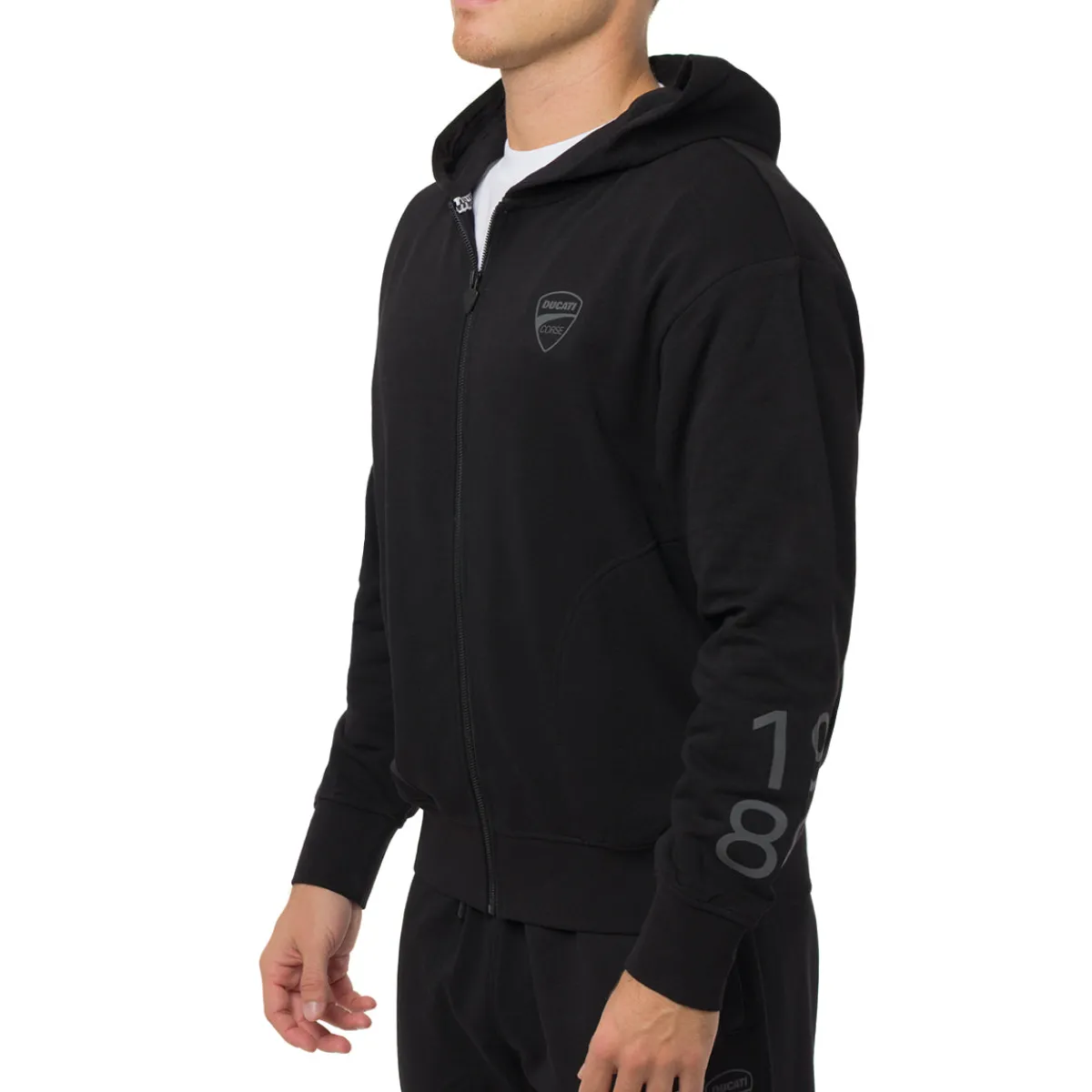 New Felpa nera da Uomo con cappuccio e logo Corse Uomo Abbigliamento Ducati|Felpe Uomo