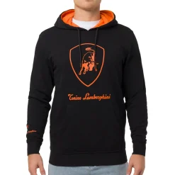 Hot Felpa nera da Uomo con cappuccio e logo arancione Uomo Felpe Uomo|Abbigliamento Sportivo Uomo