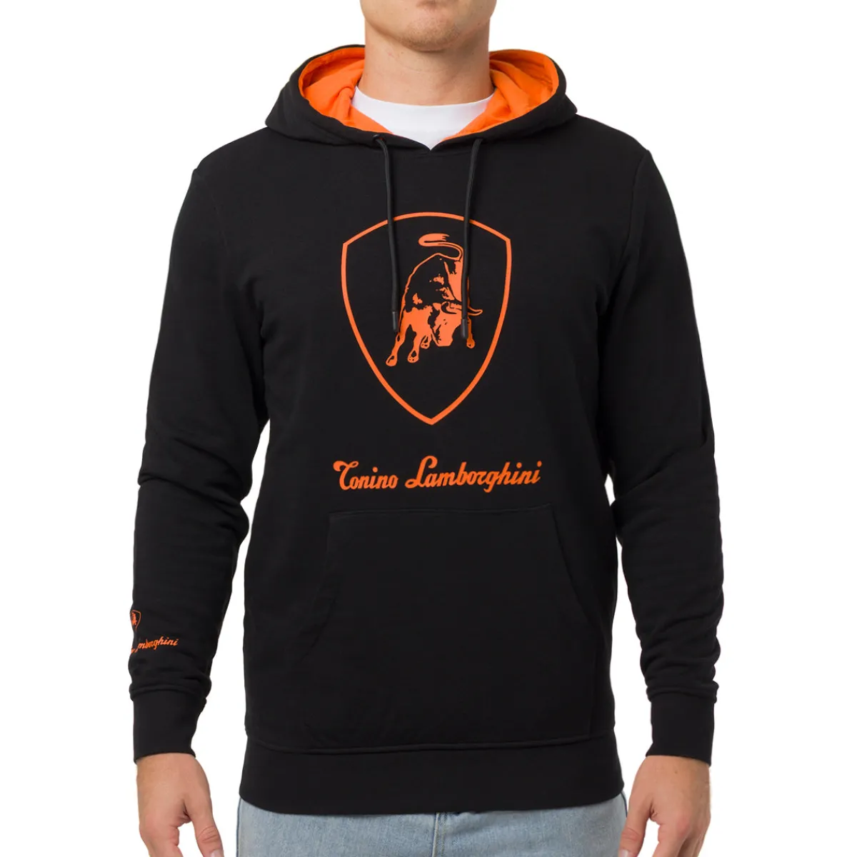 Hot Felpa nera da Uomo con cappuccio e logo arancione Uomo Felpe Uomo|Abbigliamento Sportivo Uomo