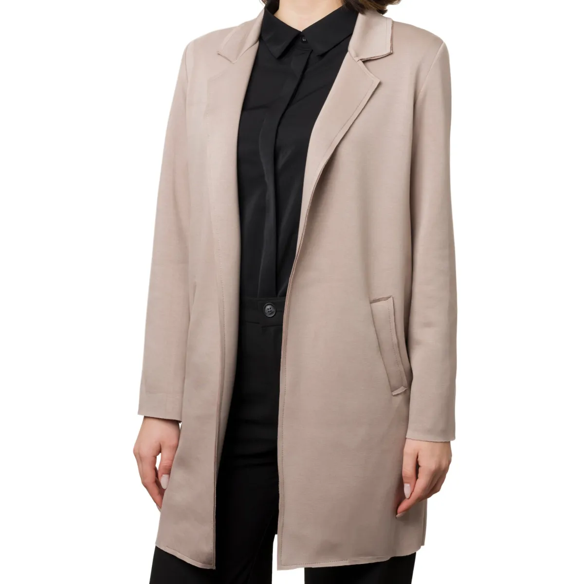 Online Giacca Beige da donna a taglio vivo con tasche Donna Giacche E Cappotti Donna|Abbigliamento Moda Donna