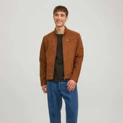 Clearance Giacca biker in similpelle marrone da uomo Uomo Giacche E Cappotti Uomo|Abbigliamento Moda Uomo