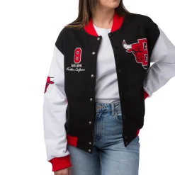 Best Giacca Bomber da Donna nera rossa e bianca con loghi ricamati NBA Donna Abbigliamento Nba|Giacche E Cappotti Donna