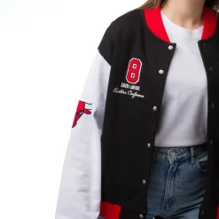 Best Giacca Bomber da Donna nera rossa e bianca con loghi ricamati NBA Donna Abbigliamento Nba|Giacche E Cappotti Donna