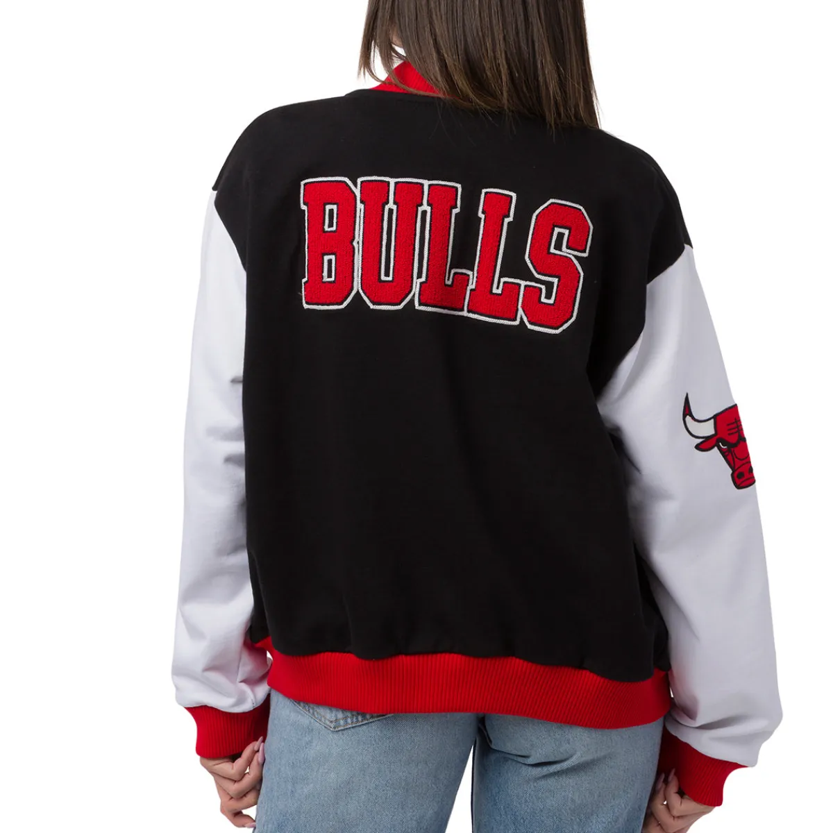 Best Giacca Bomber da Donna nera rossa e bianca con loghi ricamati NBA Donna Abbigliamento Nba|Giacche E Cappotti Donna