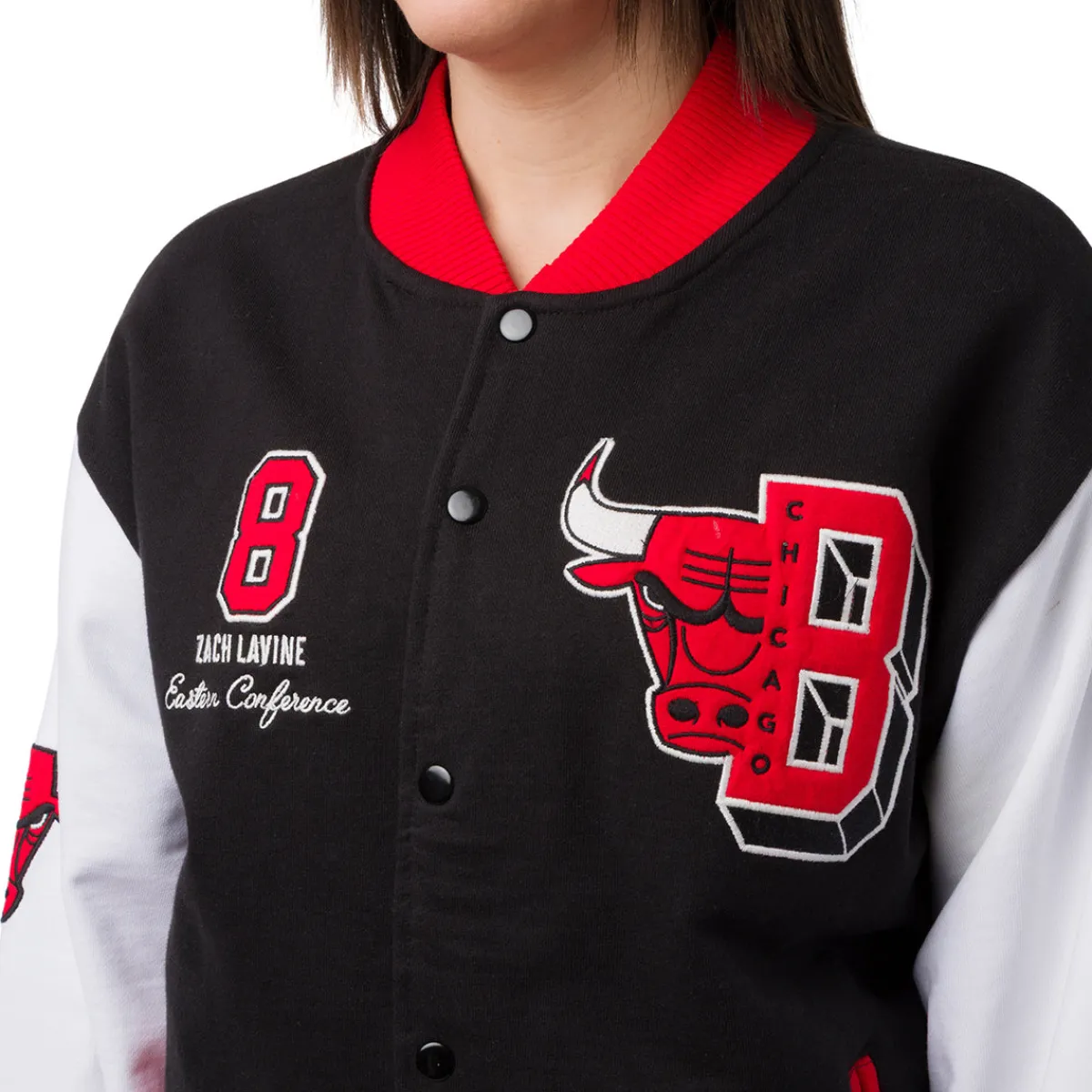 Best Giacca Bomber da Donna nera rossa e bianca con loghi ricamati NBA Donna Abbigliamento Nba|Giacche E Cappotti Donna