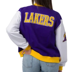 Best Giacca Bomber da Donna viola bianca e gialla con loghi ricamati LA Lakers NBA Donna Abbigliamento Nba|Giacche E Cappotti Donna