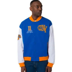 Clearance Giacca Bomber da Uomo blu arancione e bianca con ricami NBA Uomo Abbigliamento Nba|Giacche E Cappotti Uomo