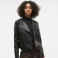 New Giacca in similpelle da donna nera Donna Giacche E Cappotti Donna|Abbigliamento Moda Donna