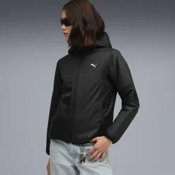 Discount Giacca nera con cappuccio da Donna e logo Donna Abbigliamento Puma|Giacche E Cappotti Donna