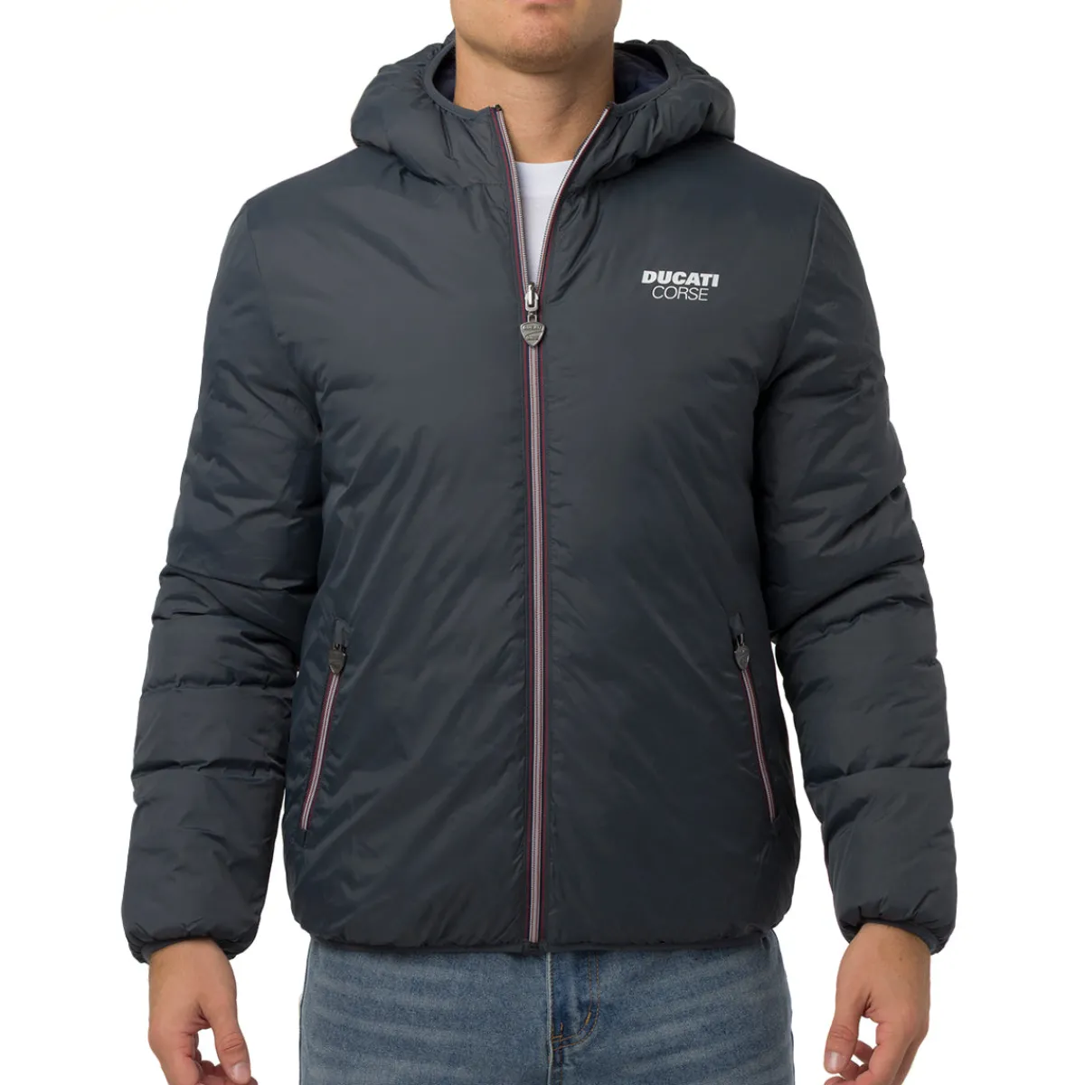 Outlet Giubbotto Double-Face Uomo grigio e blu con cappuccio Corse Uomo Abbigliamento Ducati|Giacche E Cappotti Uomo