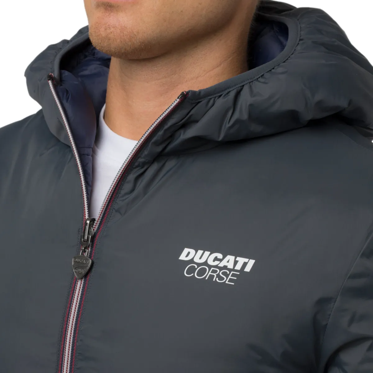 Outlet Giubbotto Double-Face Uomo grigio e blu con cappuccio Corse Uomo Abbigliamento Ducati|Giacche E Cappotti Uomo