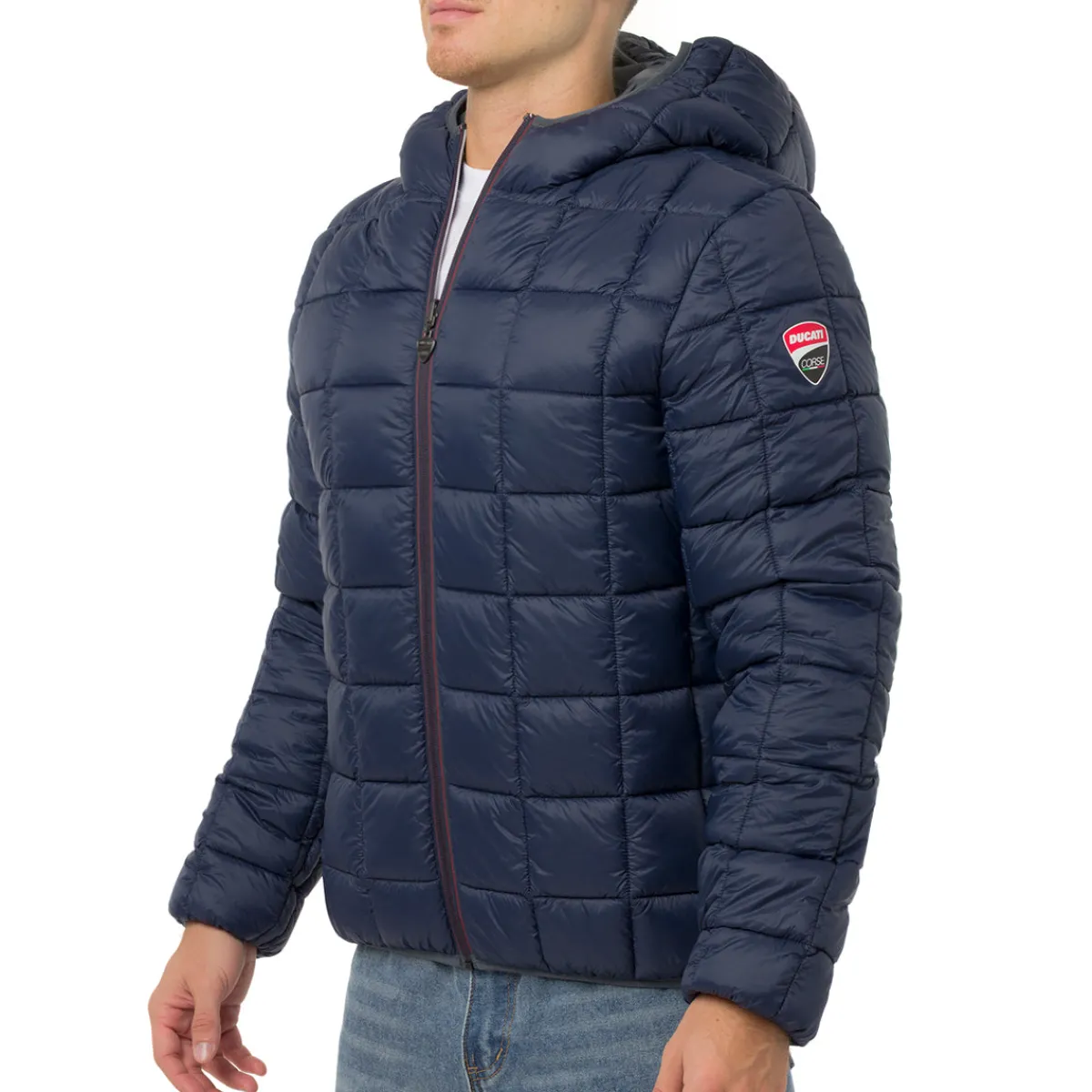 Outlet Giubbotto Double-Face Uomo grigio e blu con cappuccio Corse Uomo Abbigliamento Ducati|Giacche E Cappotti Uomo