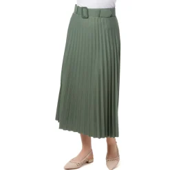 Sale Gonna effetto plissettato da Donna verde militare con cintura Donna Gonne E Pantaloni|Abbigliamento Moda Donna