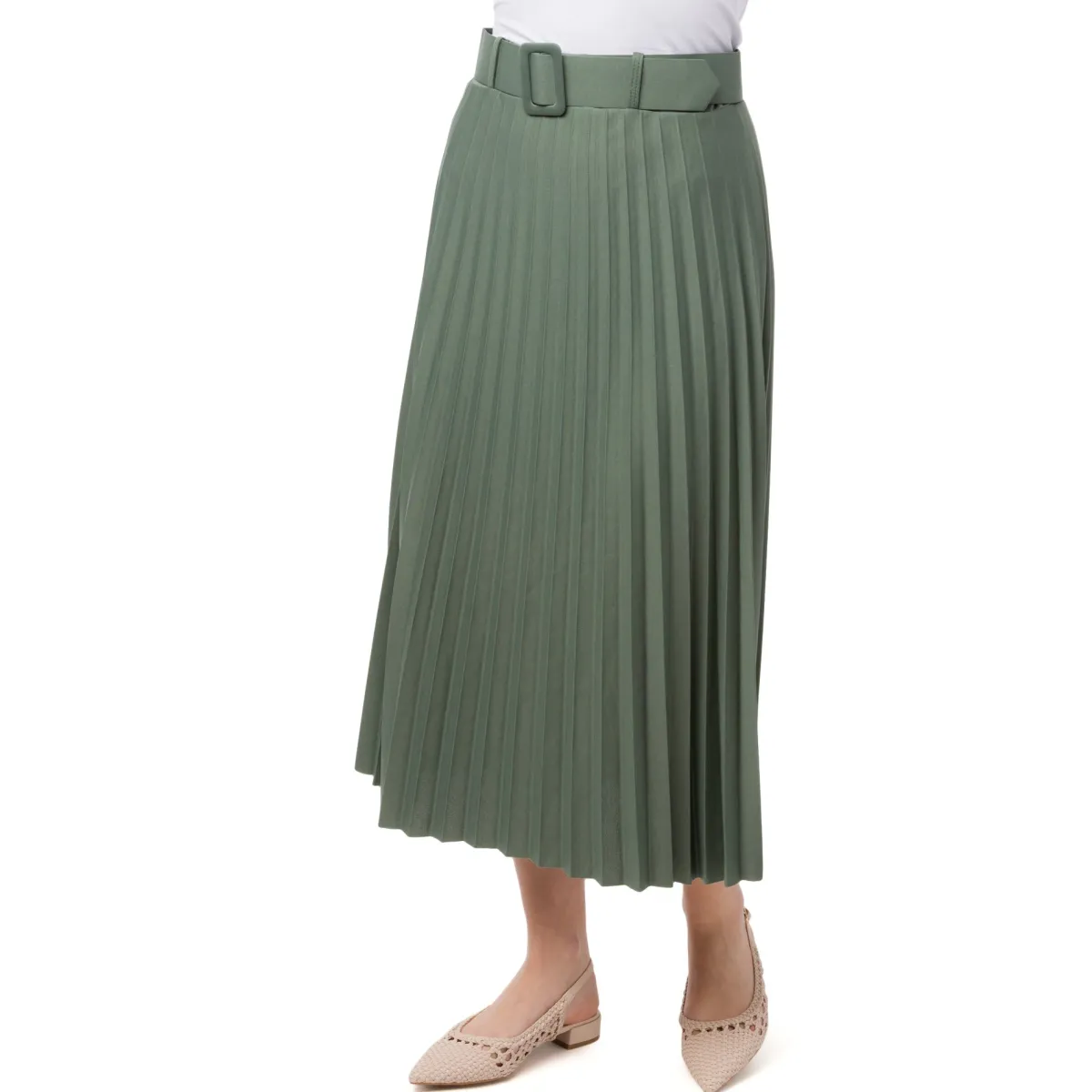 Sale Gonna effetto plissettato da Donna verde militare con cintura Donna Gonne E Pantaloni|Abbigliamento Moda Donna