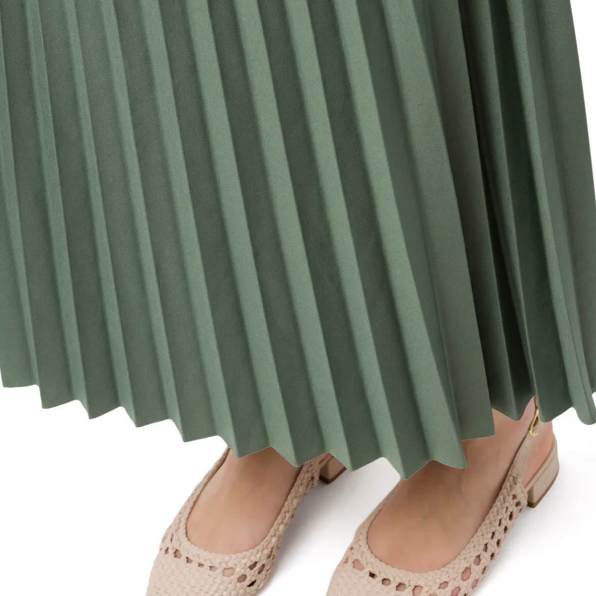 Sale Gonna effetto plissettato da Donna verde militare con cintura Donna Gonne E Pantaloni|Abbigliamento Moda Donna