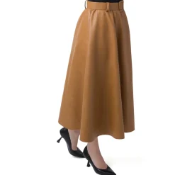 Outlet Gonna lunga da donna in similpelle marrone con cintura Donna Gonne E Pantaloni|Abbigliamento Moda Donna