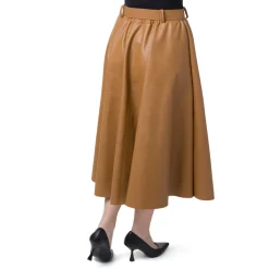 Outlet Gonna lunga da donna in similpelle marrone con cintura Donna Gonne E Pantaloni|Abbigliamento Moda Donna