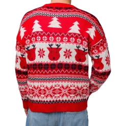 New Maglione natalizio da uomo rosso con ricami fiocchi di neve e renne Uomo Abbigliamento Moda Uomo|Cardigan Maglioni E Pullover Uomo