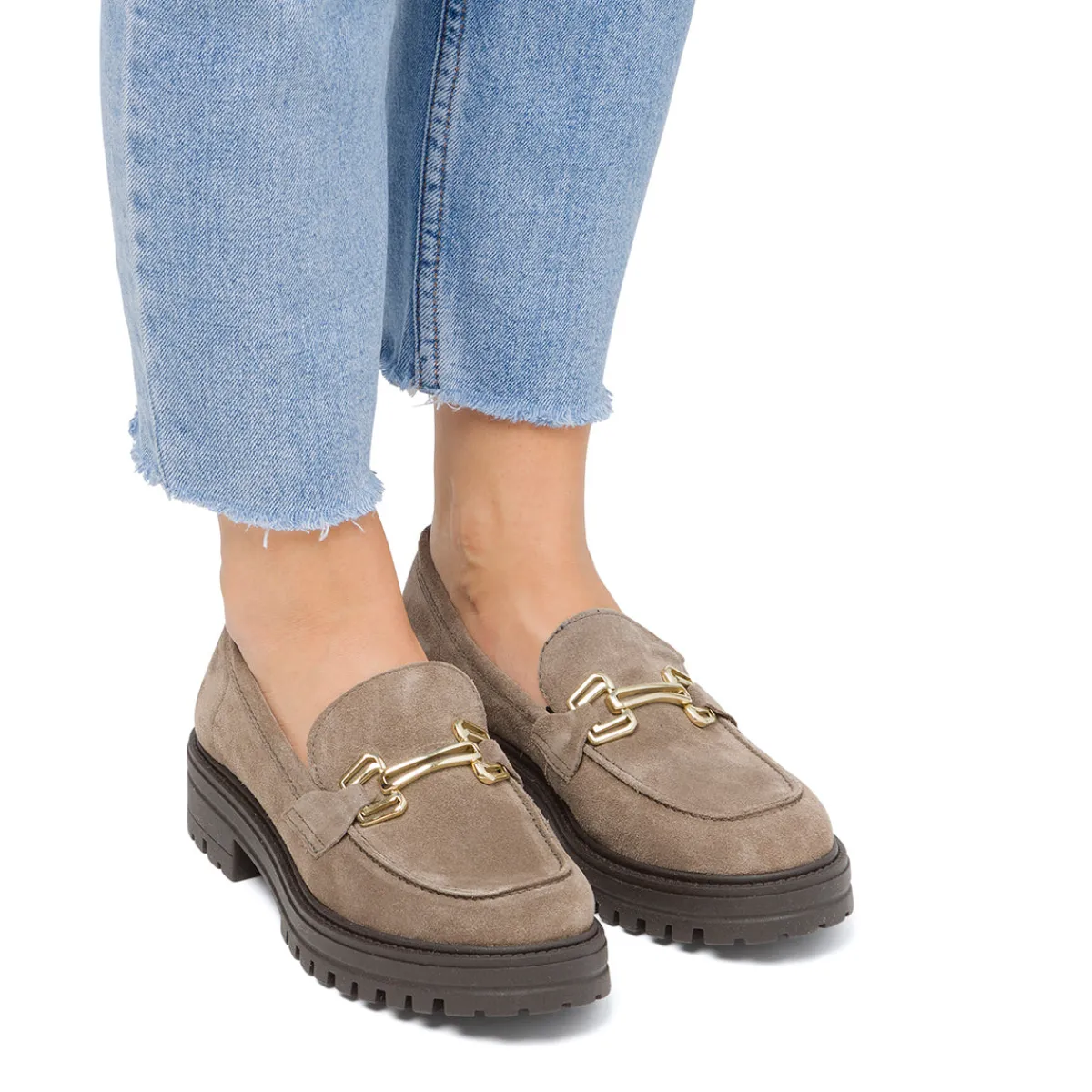 Sale Mocassini chunky da donna beige in pelle scamosciata Donna Mocassini Donna