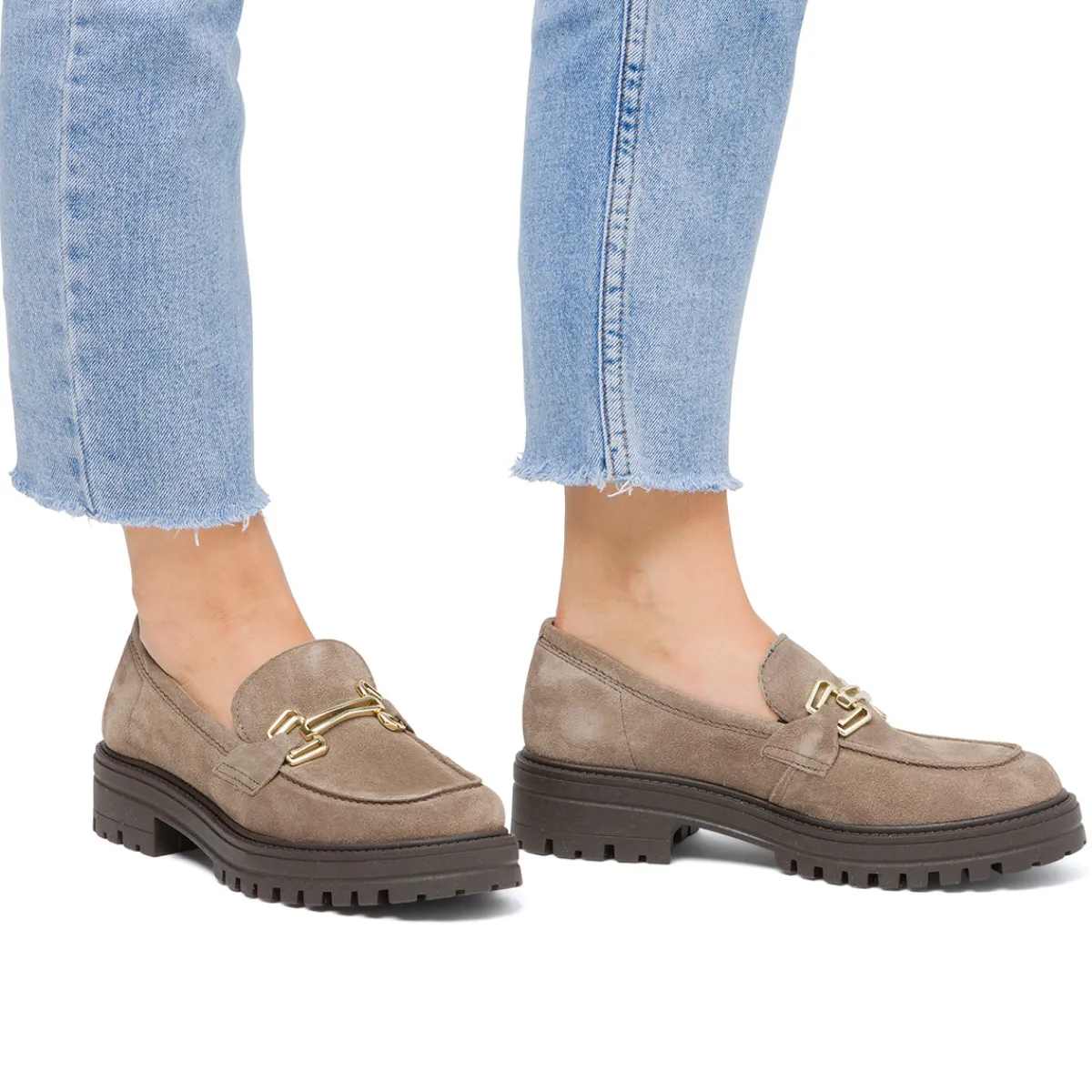 Sale Mocassini chunky da donna beige in pelle scamosciata Donna Mocassini Donna