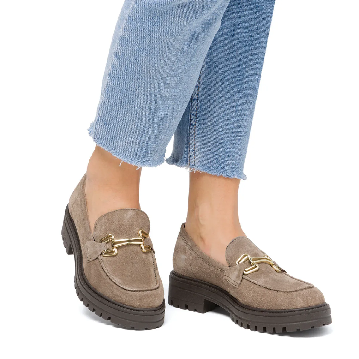 Sale Mocassini chunky da donna beige in pelle scamosciata Donna Mocassini Donna