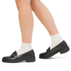 Clearance Mocassini da donna in pelle neri con morsetto in metallo Donna Mocassini Donna