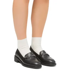 Clearance Mocassini da donna in pelle neri con morsetto in metallo Donna Mocassini Donna