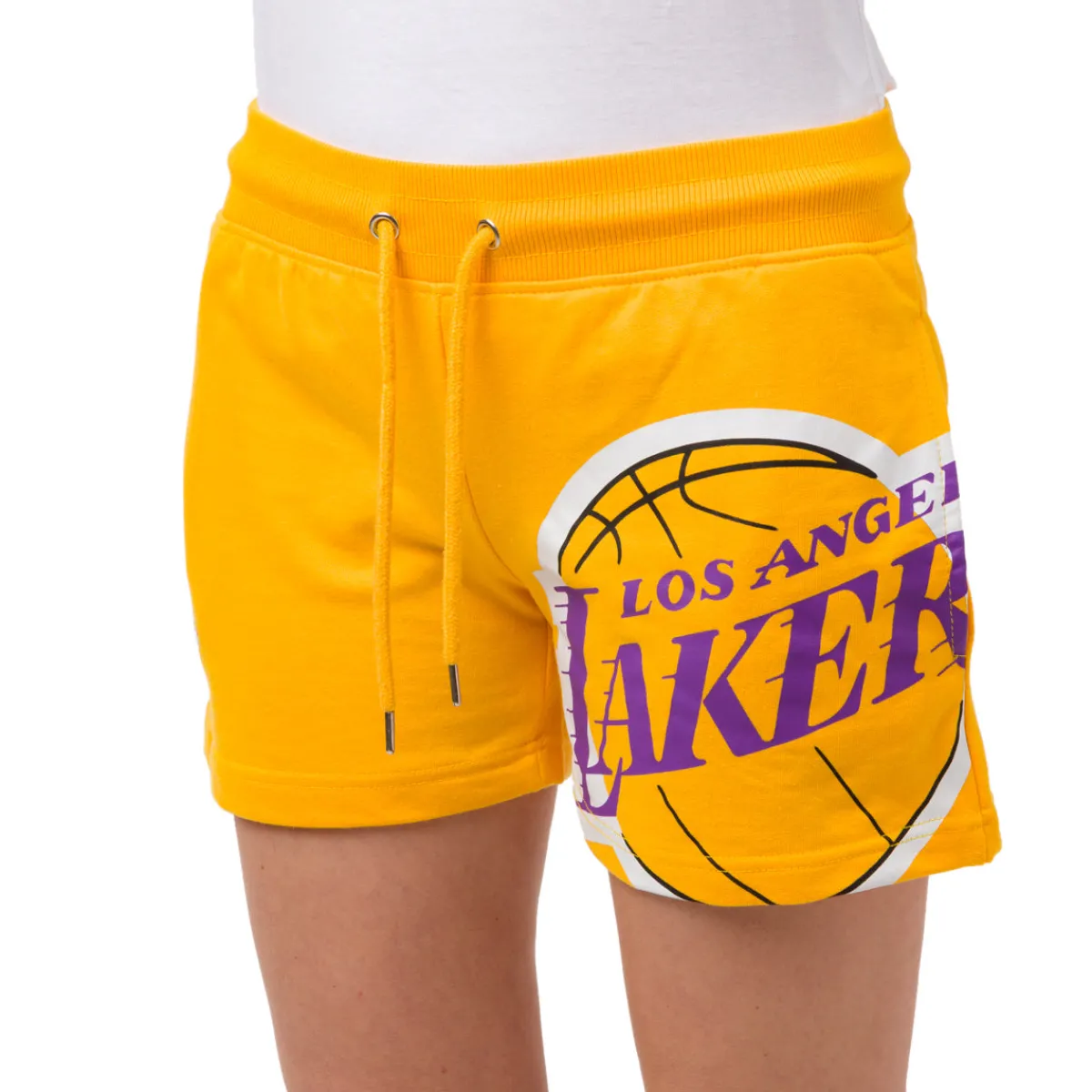 Outlet Pantaloncini corti sportivi da Donna giallo ocra con stampa LA Lakers NBA Donna Abbigliamento Nba|Gonne E Pantaloni