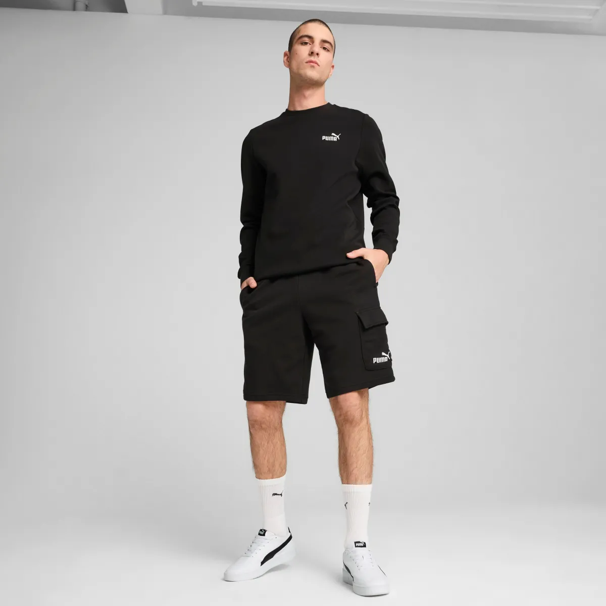 Clearance Pantaloncini Shorts Cargo neri da Uomo con logo e tasche ESS 1 Uomo Abbigliamento Puma|Abbigliamento Sportivo Uomo