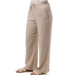 Sale Pantaloni a Campana Beige da Donna in Misto Lino con Coulisse Donna Gonne E Pantaloni|Abbigliamento Moda Donna